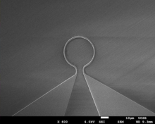 SEM image of an array of completed microring isolators
