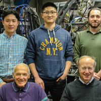 Front from the left: Arthur C. Gossard and John E. Bowers, back from the left: Daehwan Jung, Songtao Liu and Justin C. Norman